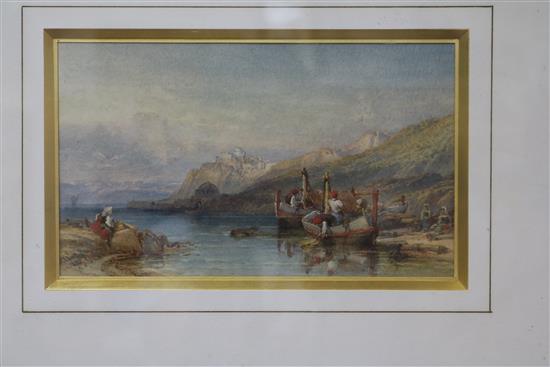 John Leighton Leitch, watercolour, Positano in the Bay of Naples, signed, with letter from the artist verso dated 1888, 14 x 24cm